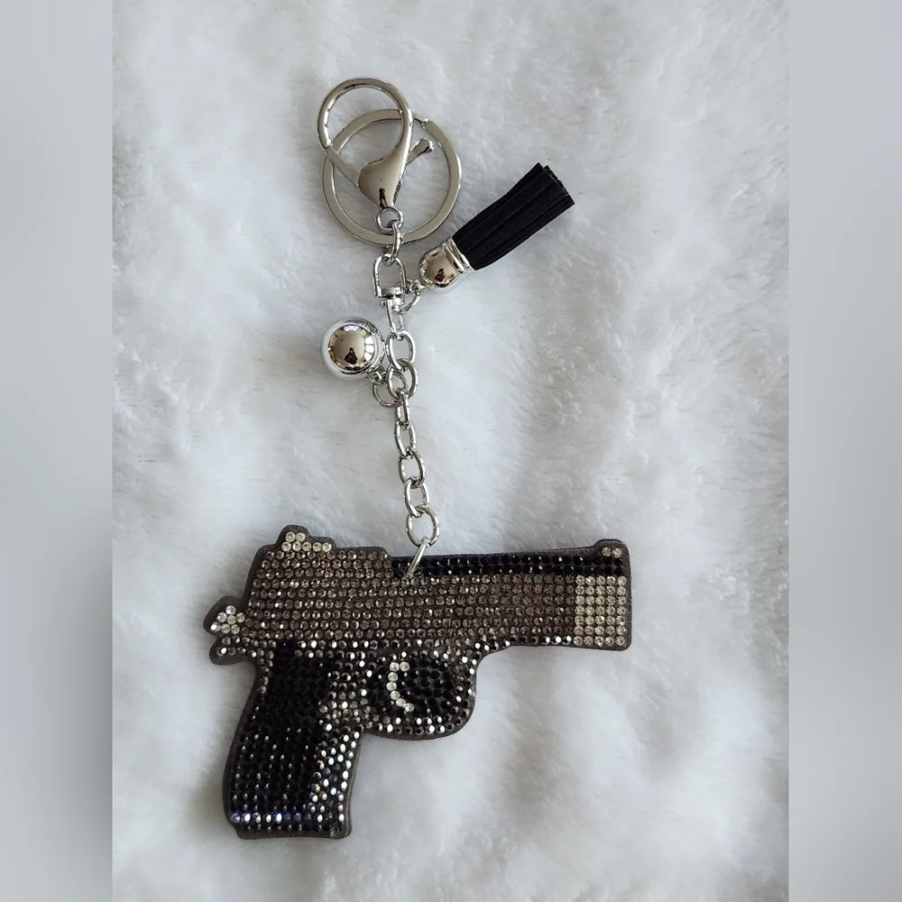Stylish Black and Silver Pew Pew Keychain Bag Charm